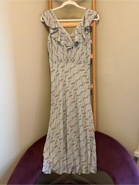 PAIGE Sage Maxi Dress with Pink Floral Ruffle V-Neck